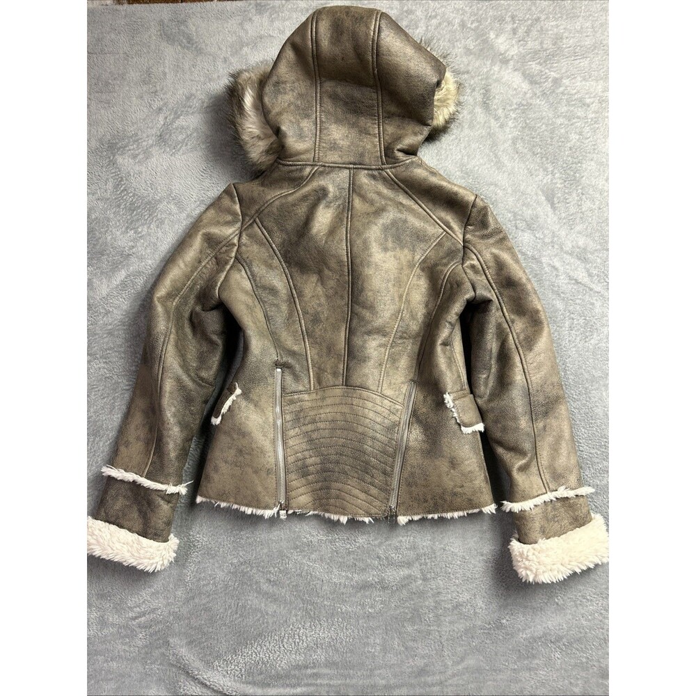 Laundry by Shelli Segal Womens Jacket Faux Fur Hood Faux Suede Sz. Large - Picture 7 of 11